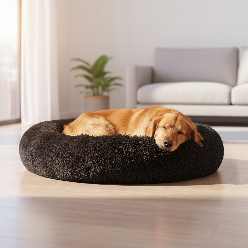 Luxurious Plush Dog Bed Donut - Soft Calming Bed for Dogs and Cats, Machine Washable, Anti-Anxiety, Available in XL Size